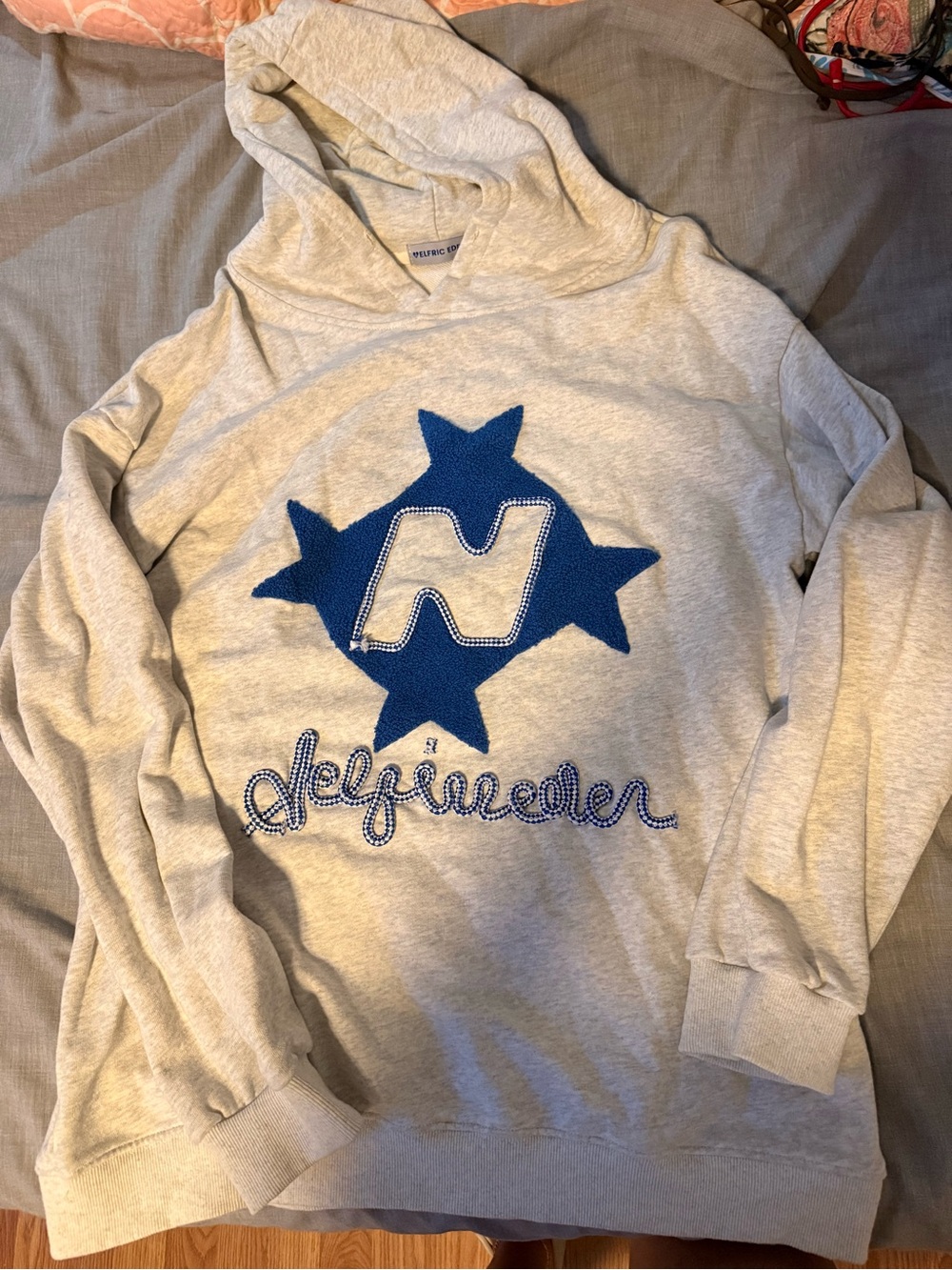 Aelfric Eden Light Gray Hoodie with Blue Star Patch